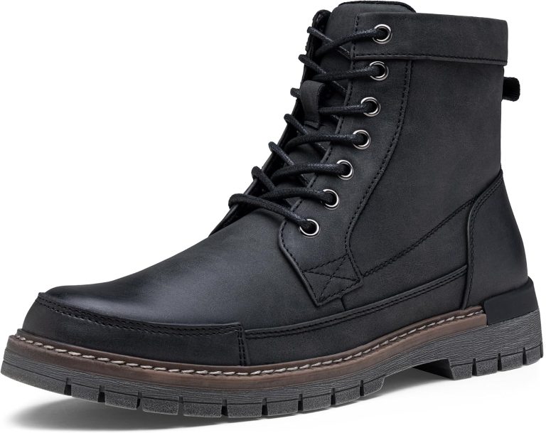 Men’s Motorcycle Combat Boots, Lace-Up Side Zip Casual Biker Ankle Boots