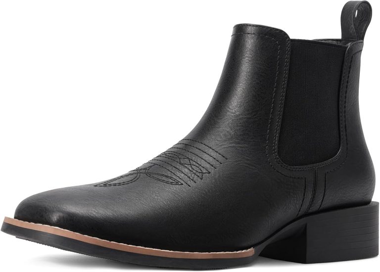 Men’s Western Cowboy Chelsea Boots, Square Toe Retro Ankle Boots with Side Zipper