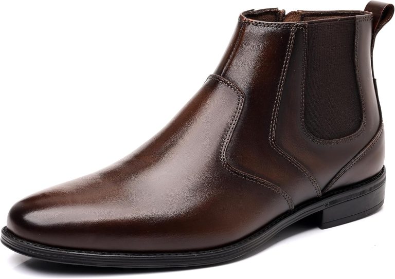 Men’s Genuine Leather Chelsea Boots, Side Zipper Slip-On Ankle Boots, Oxford Style Dress Boots
