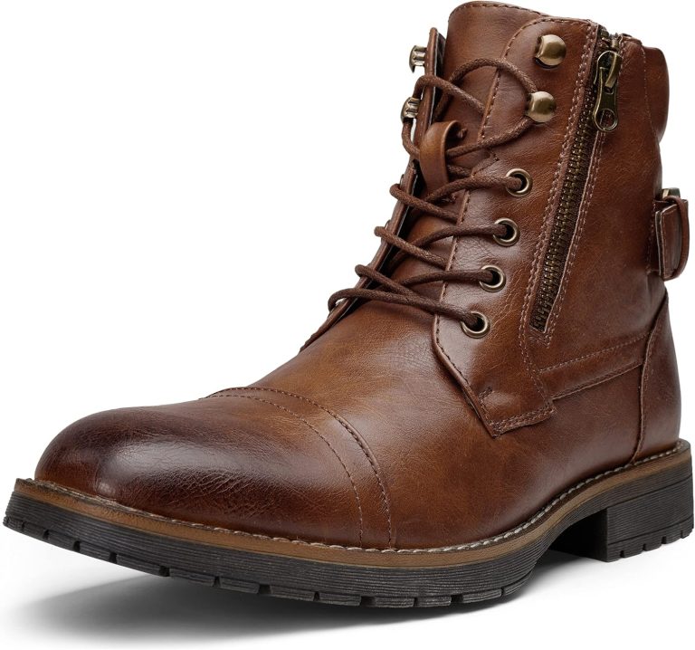 Men’s Western Cowboy Boots, Square Toe Embroidered Slip-Resistant Work Ankle Boots